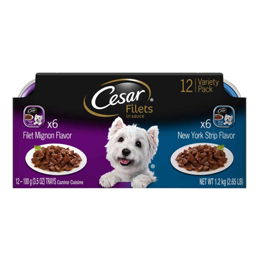 Cesar Filets in Gravy Adult Wet Dog Food Variety Pack (Filet Mignon, New York Strip) 2ea/42.3 oz, 12 pk