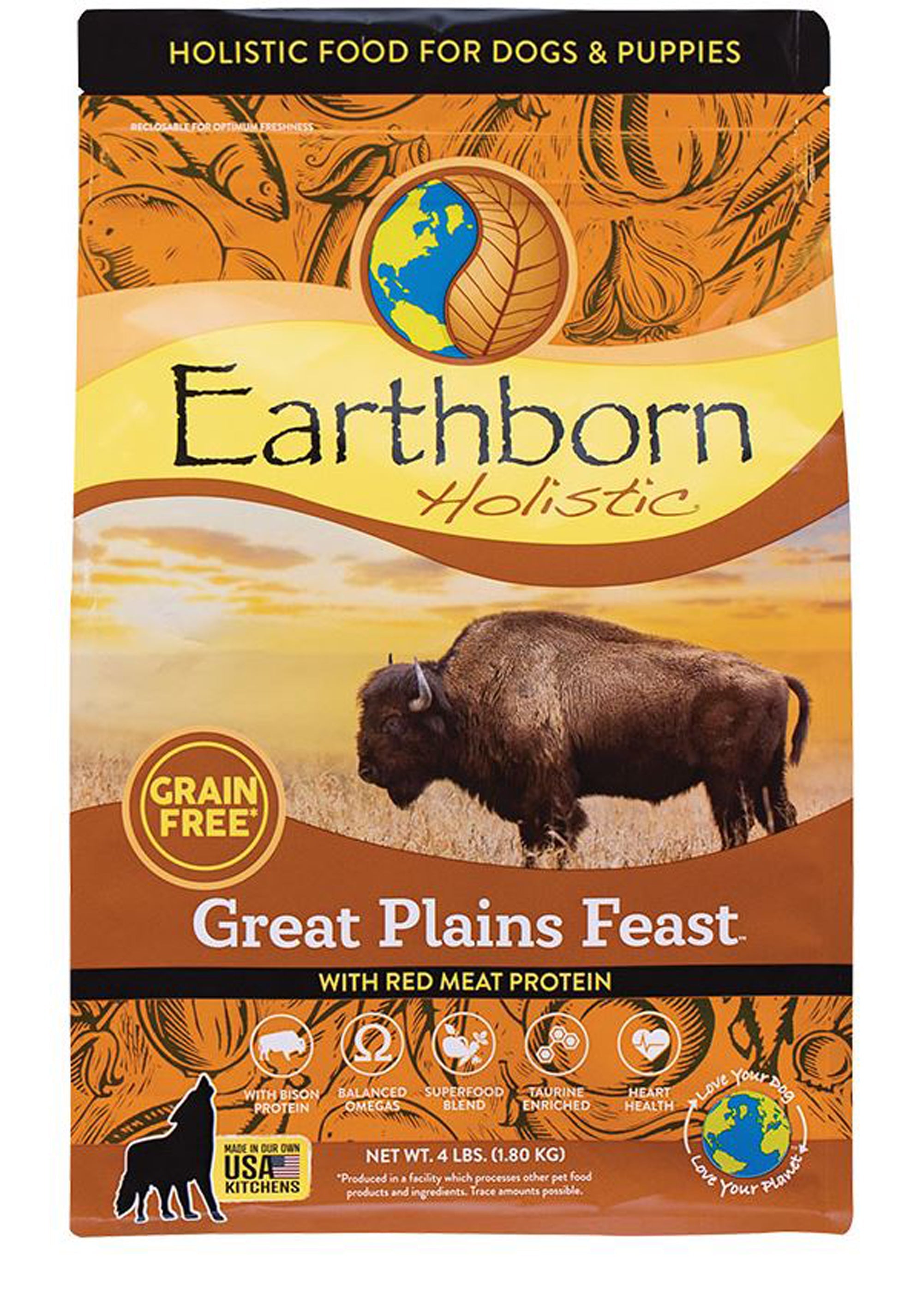 Earthborn Holistic Great Plains Feast Grain-Free Dry Dog Food Bison 1ea/4 lb