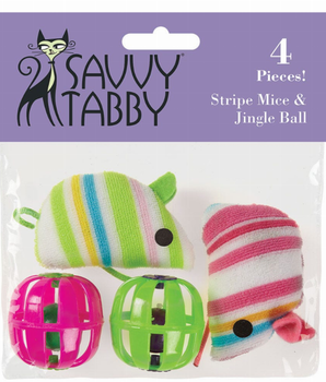 ST Stripe Mice & Jingle Ball 4Pk