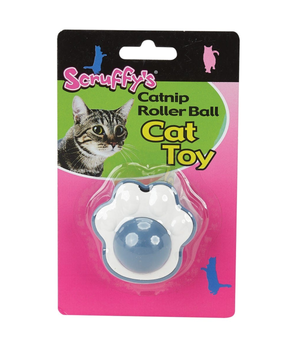 Scruffy's Cat Toy - Catnip Roller Ball Paw Blue/White