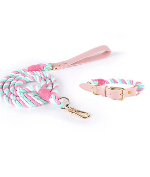 Luxe Royal Leather Rope Leash and Collar Set  - Size:   | Pack Of: 1