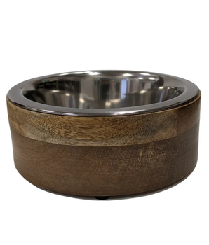 Stainless Steel Dog Bowl with Cylindrical Mango Wood Holder