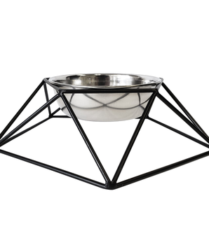 Modern Geo Black Elevated Single Dog Feeder