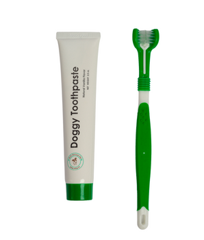 Triple Headed Dog Tooth Brush with All-Natural Toothpaste