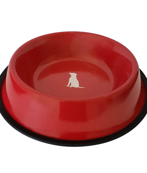 Non Skid Red Bowl With White Dog Design