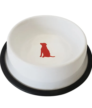 Non Skid White Bowl With Red Dog Design 24 oz