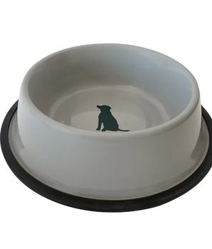 Non Skid Cool Gray Bowl with Teal Dog Design