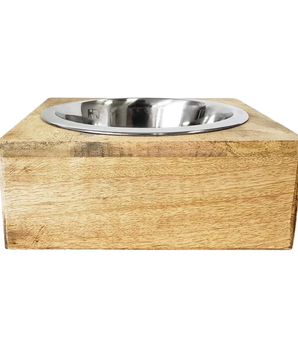 Stainless Steel Dog Bowl with Square Mango Wood Holder