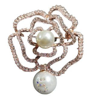 Crystal Camellia Flower Pearl Brooch