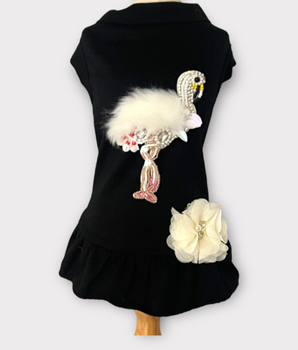 Beaded Fur and Rhinestone Flamingo- Dog Dress