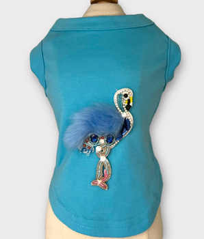 Beaded Fur and Rhinestone Flamingo- Dog Shirt