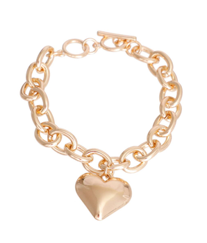 Gold Cable Chain Heart Toggle Necklace