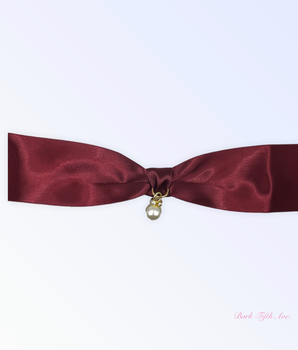 Burgundy Satin Bow & Pearl Necklace