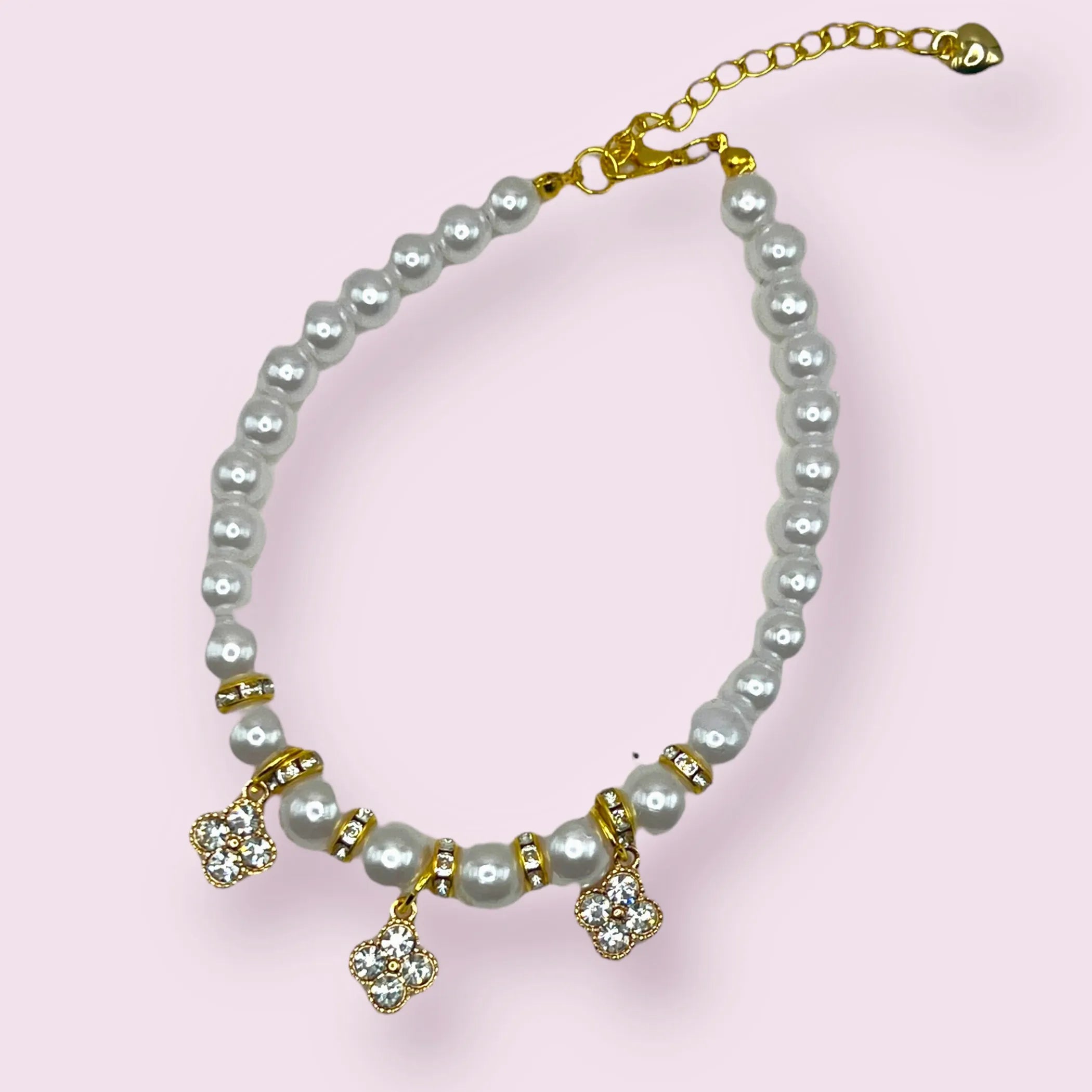 Pearl and Crystal Fleur Dog Necklace