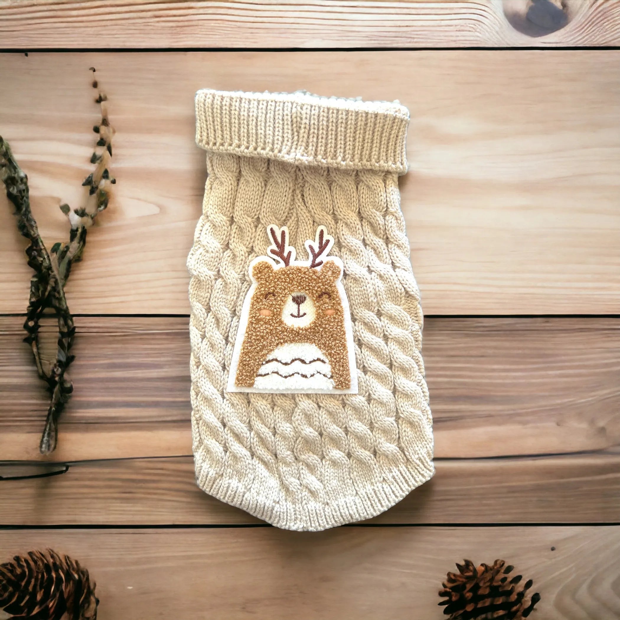 Antler Bear Knit Sweater- Dog Sweater