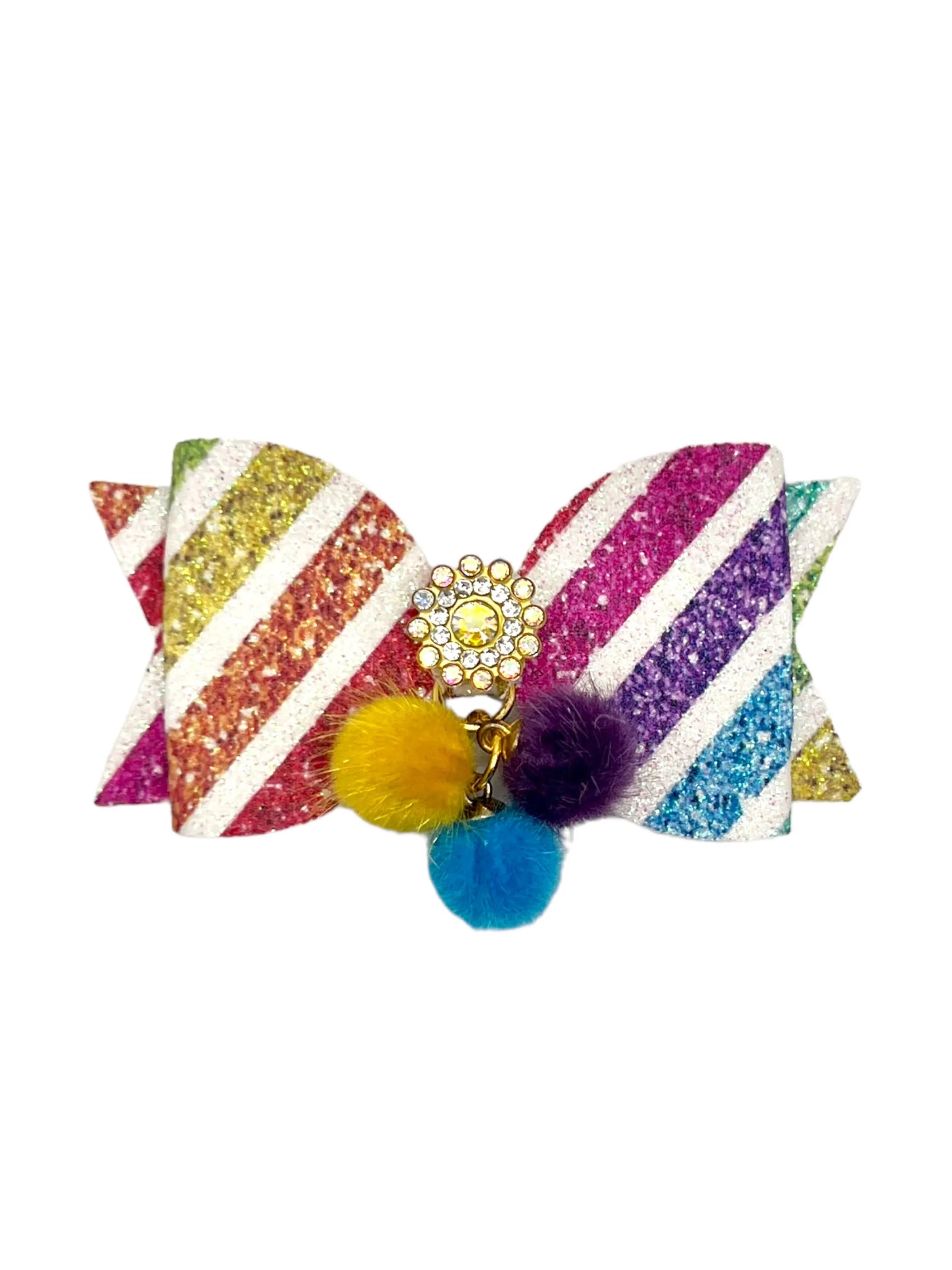 Pride Rainbow Sparkle Pom Dog Hair Bow