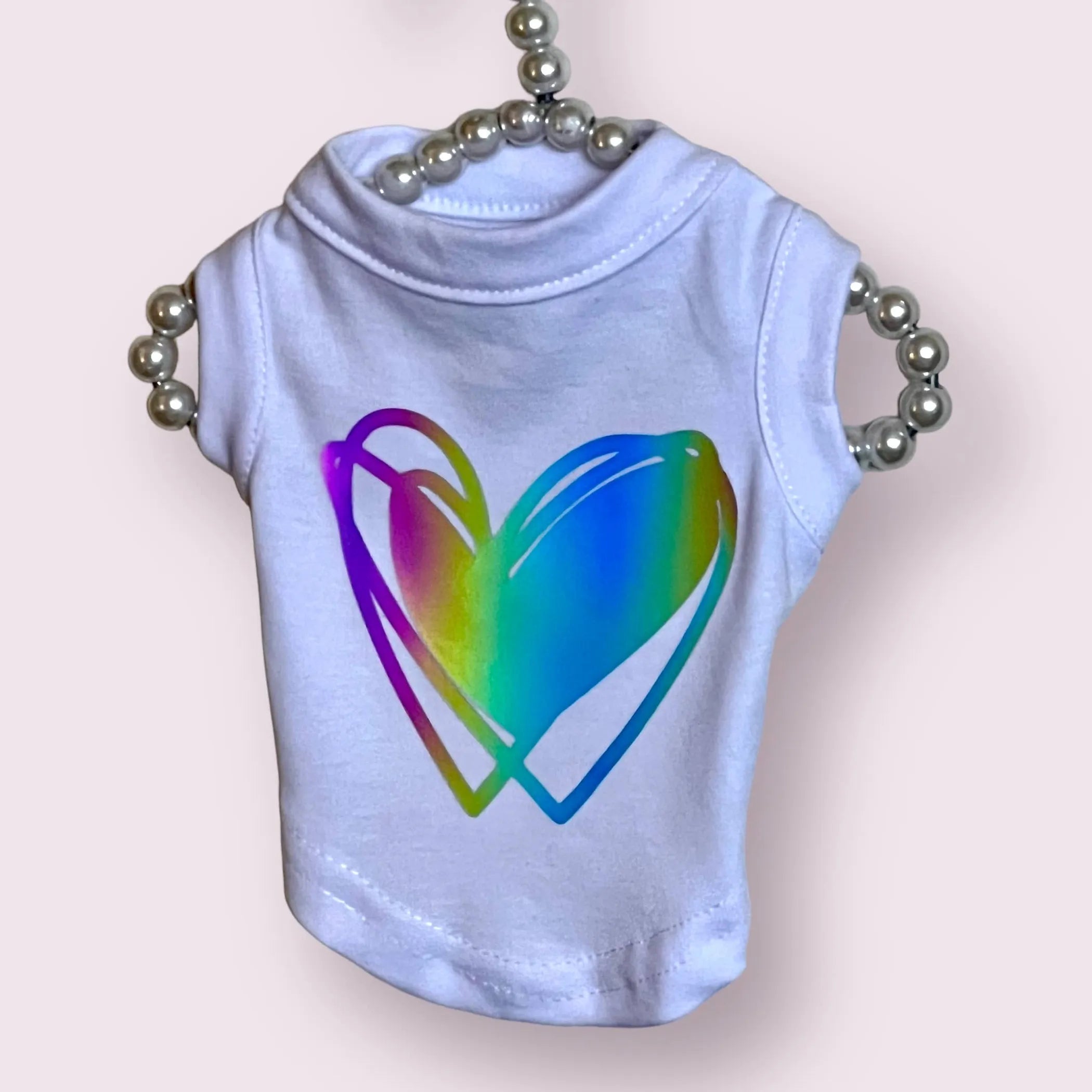 Pride Heart Rainbow Holographic Dog Shirt