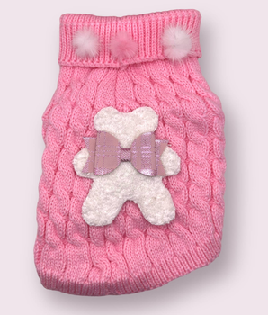 Terry Cloth Knit PomPom Bear Dog Sweater