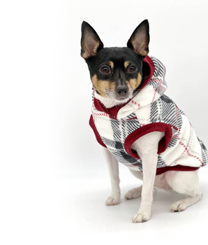 Dog Clothes Coat - "Snowy Roads" Luxe Fleece Blanket Hoodie in Lodge Plaid