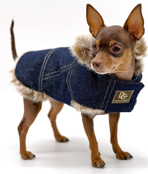 Dog Clothes Coat - DCNY Faux Fur Denim Coat