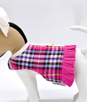 Pink Plaid Harness Vest with Ruffle Trim