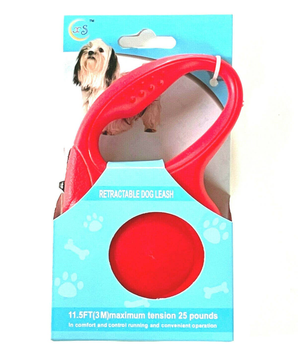 Retractable Dog Pet Leash 11.5ft (3m) Maximum Tension 25 Lbs Red Color