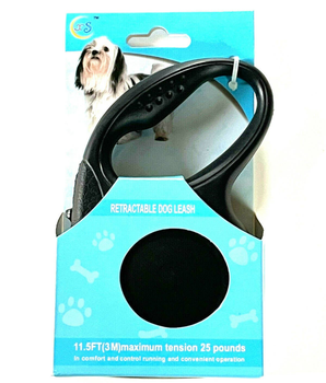 Retractable Dog Pet Leash 11.5ft (3m) Maximum Tension 25 Lbs Black Color