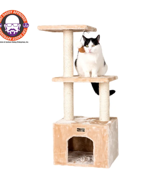 Real Wood 3-tier Cat Condo With Sisal Scratching Post 39" H