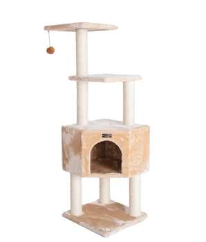 Real Wood 3 Levels Cat Tower for Kittens 48 Height Beige