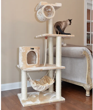 Real Wood 62" Cat tree With Scratch posts, Hammock for Cats