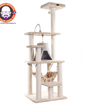 Real Wood 65" Cat Tree With Hammock, Playhouse A6501