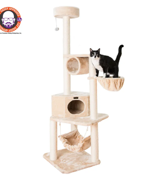 Real Wood 72" H Pet Cat Tower W Lounge Basket, Perch, A7204