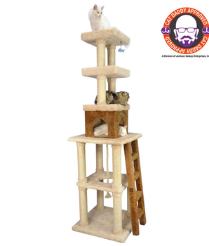 Real Wood  Multi-Level Cat Tower X8303 Cat Tree In Beige