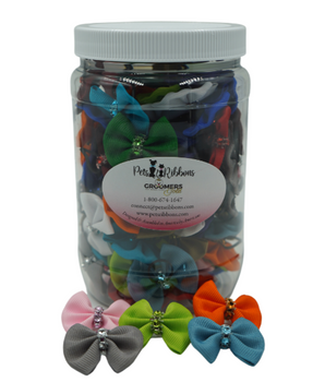 GG102 | 50-100 Assorted Bling Trim Groomers Dog/ cat Bows in Jar|Pets Ribbons