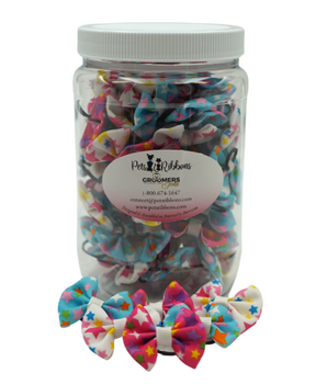 GG104 | 50-100 Groomer dog/ cat bows in a jar - Birthday Stars|Pets Ribbons