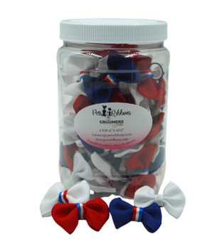 GG108 | 50-100 1" Dog Bows on Rubber band in a jar - Americano|Pets Ribbons