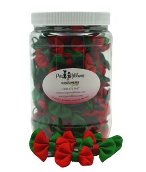 GG110 | Jar of 50-100 1.5" Dog | Cat Bows Christmas Trimmed|Pets Ribbons