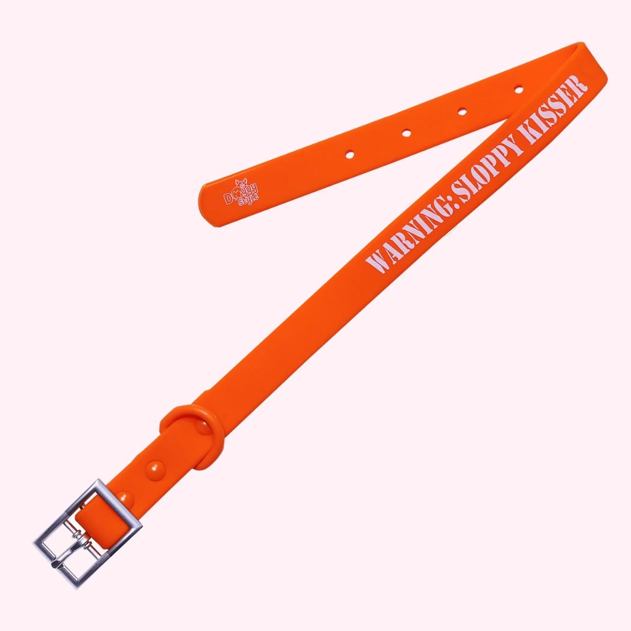 "Warning: Sloppy Kisser" Orange Silicone Collar