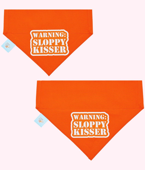 "Warning Sloppy Kisser" Orange Collar Bandana