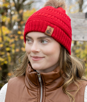 Scarlet Ribbed Beanie with Pom