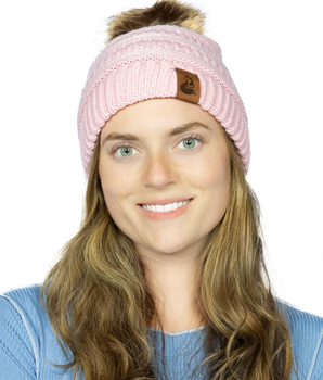 Dianthus Pink Ribbed Beanie with Pom