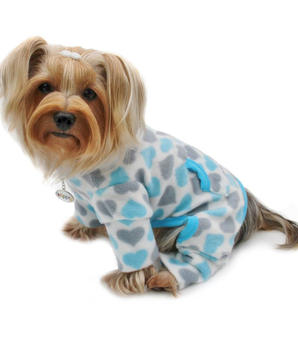 Blue & Gray Hearts Fleece Turtleneck Pajamas