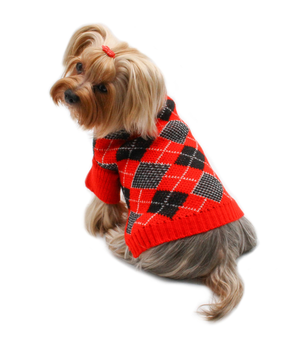 Argyle Turtleneck Sweater in Red/Black/White