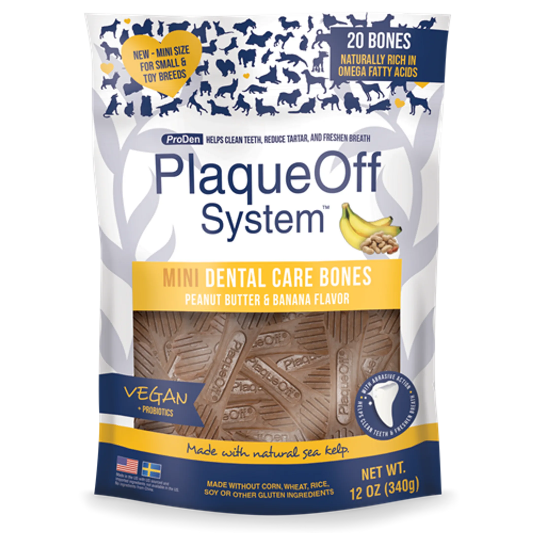 PlaqueOff MINI Dental Care Bones - Peanut Butter & Banana