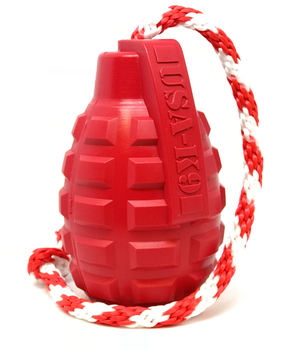 USA-K9 Grenade Durable Rubber Chew Toy, Treat Dispenser, Reward Toy, Tug Toy, and Retrieving Toy