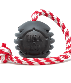 USA-K9 Magnum Black Stars and Stripes Ultra-Durable  Rubber Chew Toy, Reward Toy, Tug Toy, and Retrieving Toy