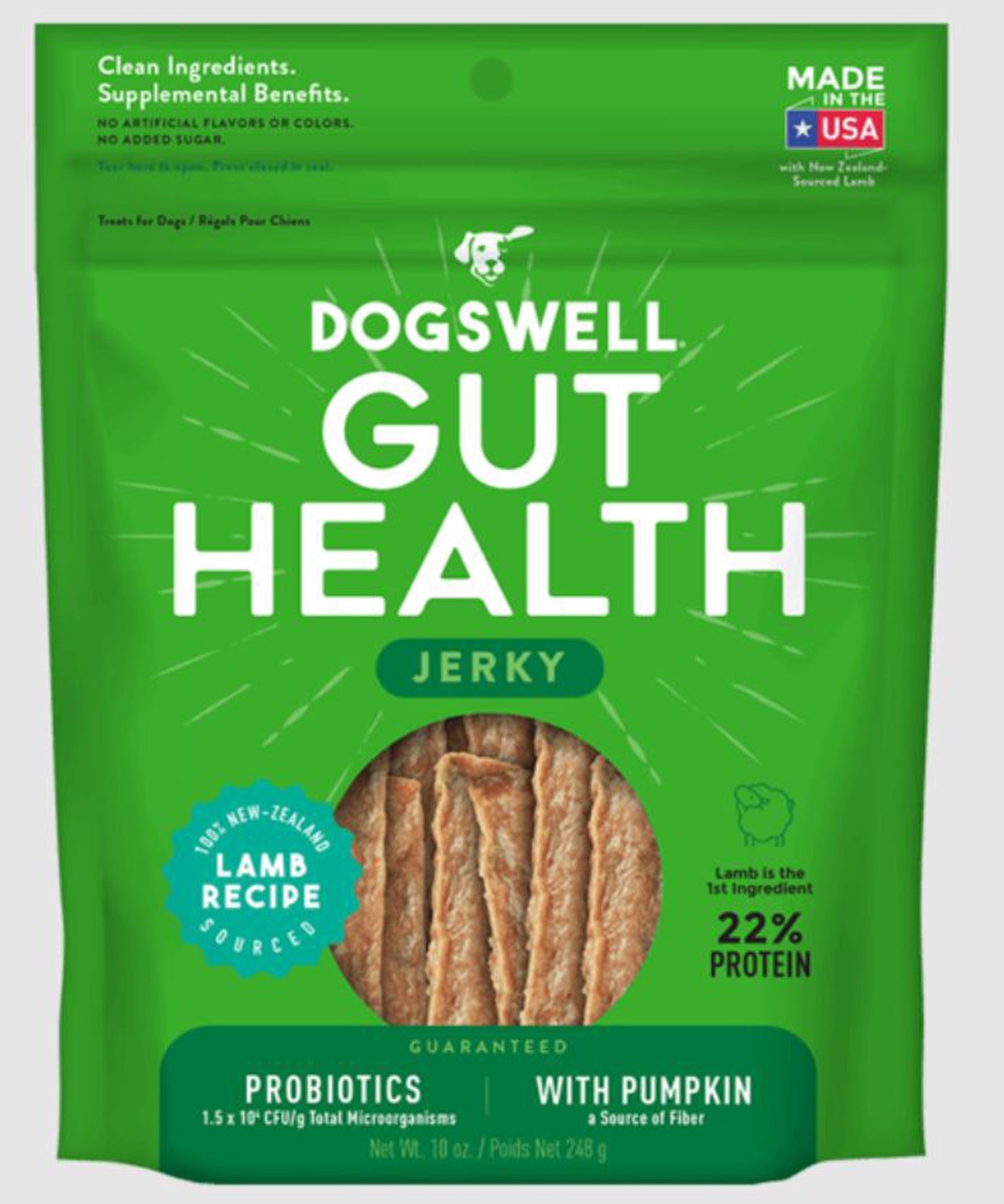 Dogswell Dog Gut Health Jerky Grain Free Lamb 10oz.