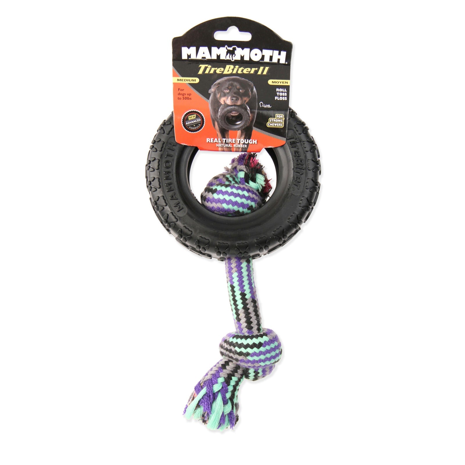 Mammoth Pet Products TireBiter II with Rope Dog Toy Multi-Color 1ea/5 in, MD