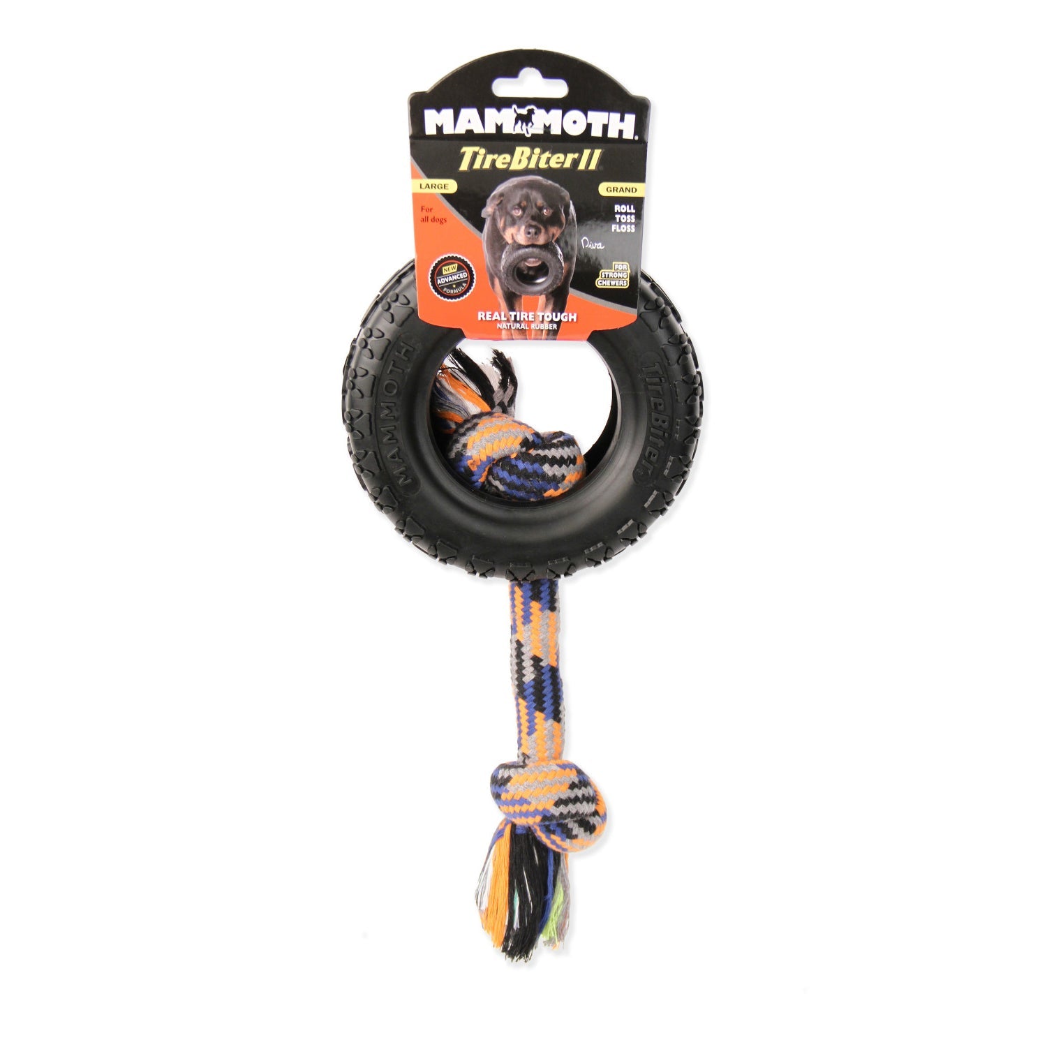 Mammoth Pet Products TireBiter II with Rope Dog Toy Multi-Color 1ea/6 in, LG