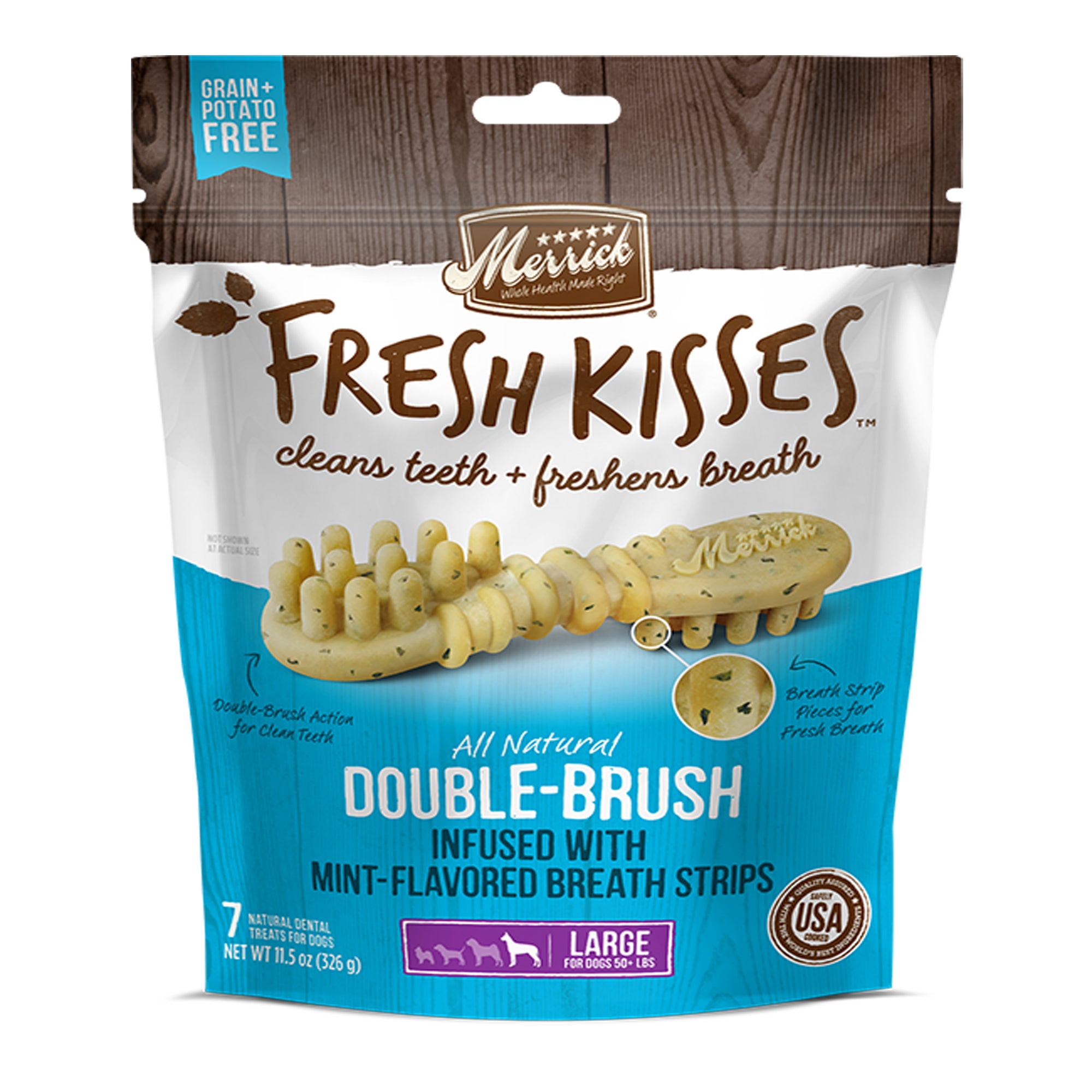 Merrick Dog Fresh Kisses Mint Strips Large 6.5Oz 4 Count